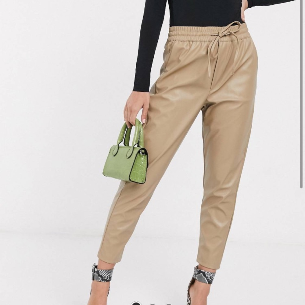 New Look leather look tan jogger